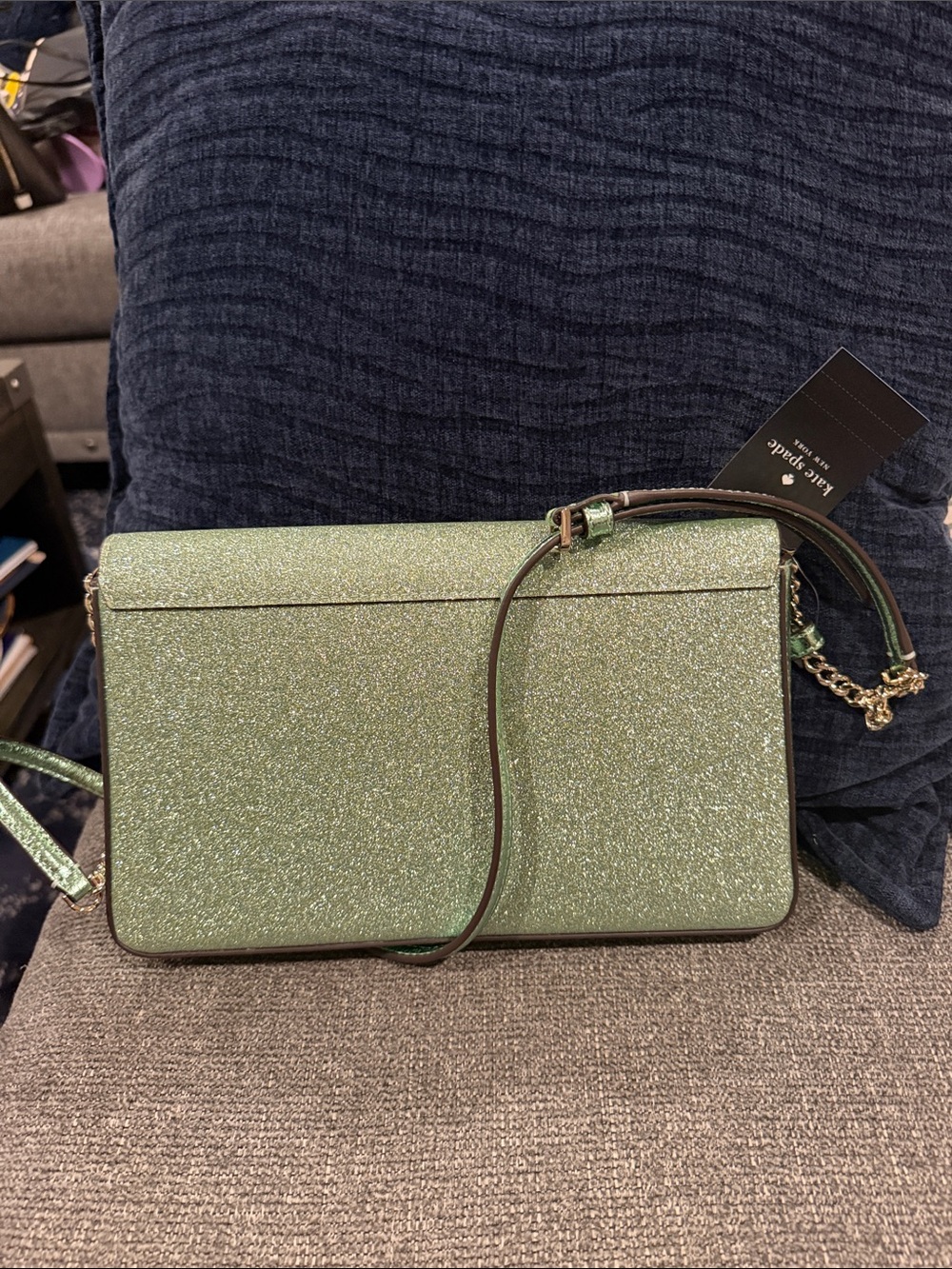 kate spade seawater glitter convertible clutch crossbody with gold hardware NWT - Picture 6 of 6